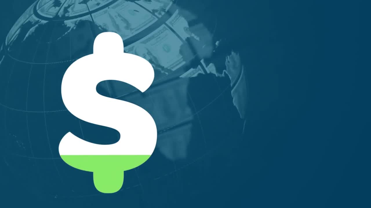 animación del signo de dólar sobre el procesamiento de datos financieros