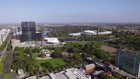 aerial view over the university of adelaide, toward the oval stadium, in australia