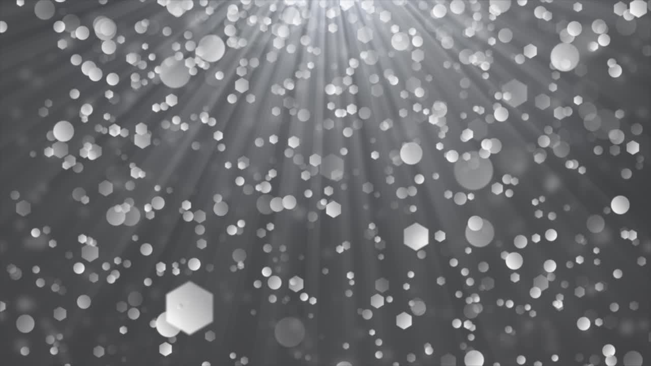 Beautiful bokeh circles rain fall light ray slow motion dust particles loop background christmas new