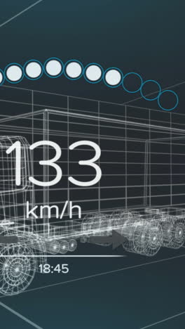 animación del velocímetro, el gps y los datos del estado de carga en la interfaz del vehículo, en un modelo de camión 3d