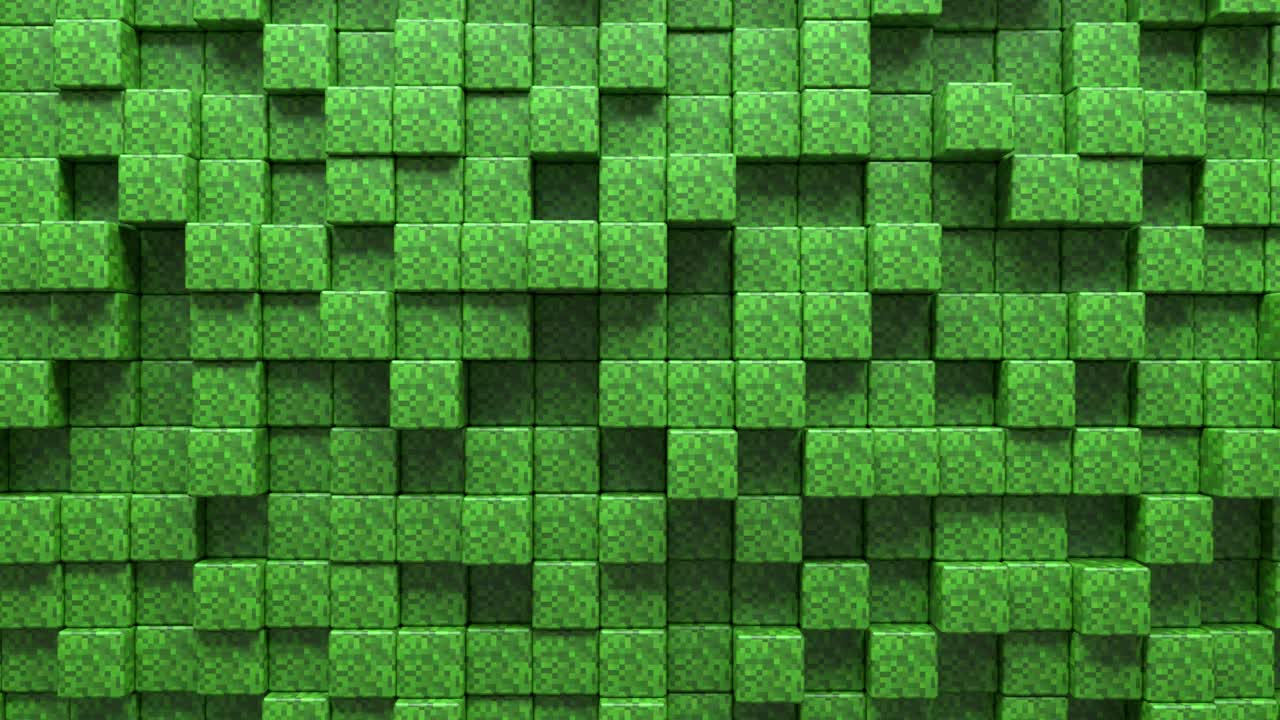 3d cubos abstractos bucle. videojuego isométrico patrón de ondas de mosaico geométrico. construcción de paisajes de colinas utilizando bloques marrones. estilo minecraft. animación 4k