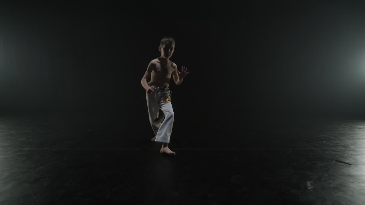 luchadores de capoeira realizando movimientos dinámicos en el escenario. artes marciales, danza y acrobacias en acción. atletas de pecho desnudo mostrando fuerza, flexibilidad y técnica bajo los reflectores