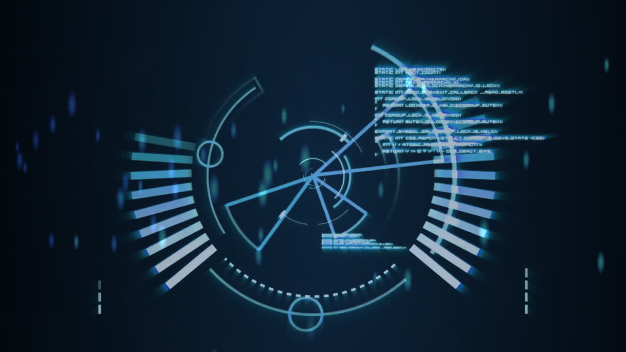 Animation of futuristic interface with glowing blue elements and circular patterns