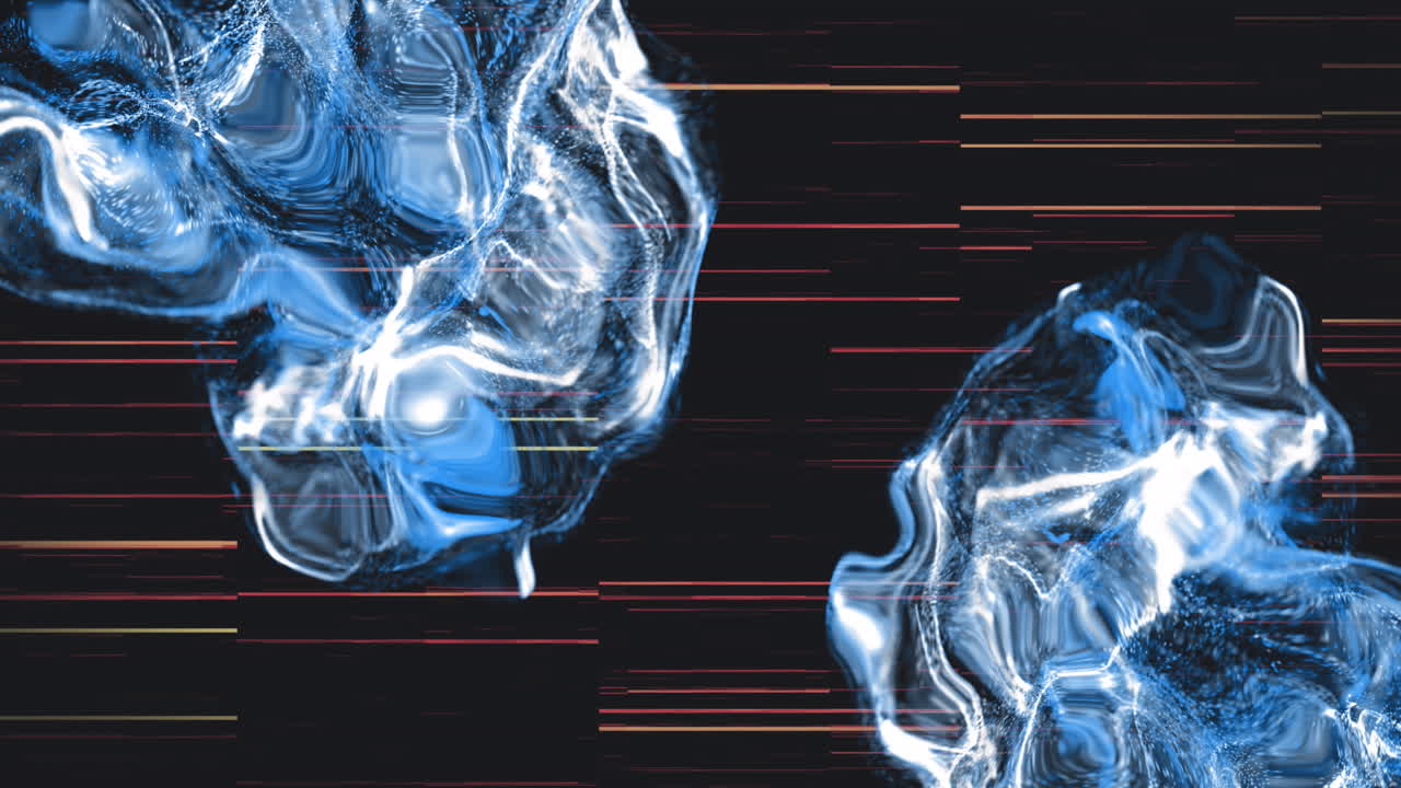 Animation of moving glowing lights and waves over black background