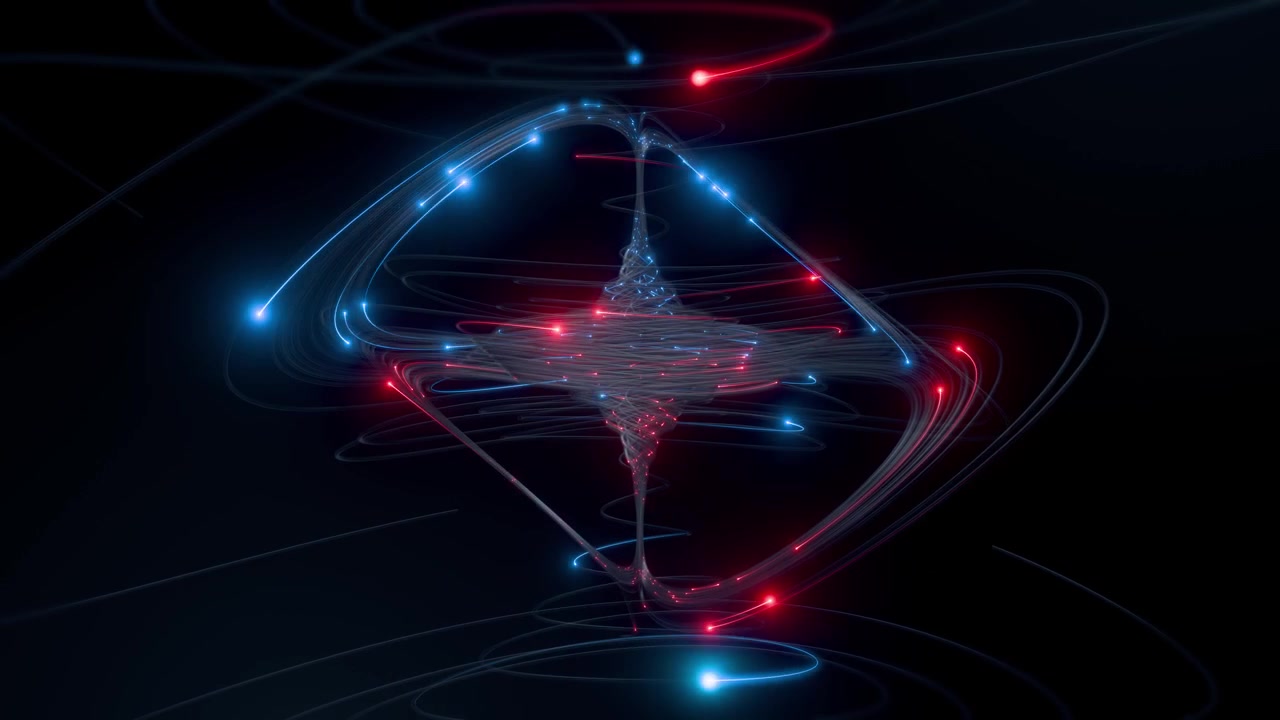 Abstract Dynamic Glowing Blue and Red Particle Energy Trails