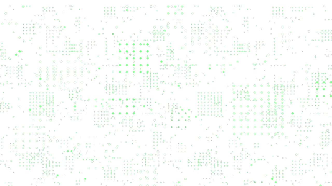 Animation of green shapes over spots on white background