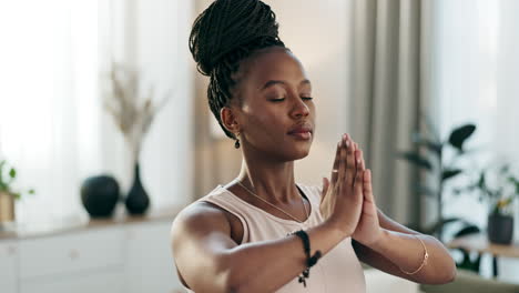 yoga, relax or black woman in prayer meditation