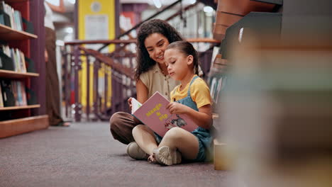 mother and daughter reading in library