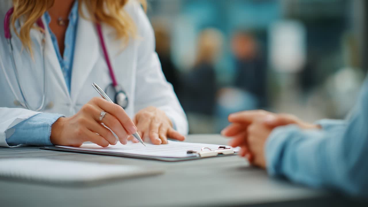 A detailed examination of healthcare interaction showcasing a medical professional documenting patient information during a consultation, emphasizing the importance of patient care and communication