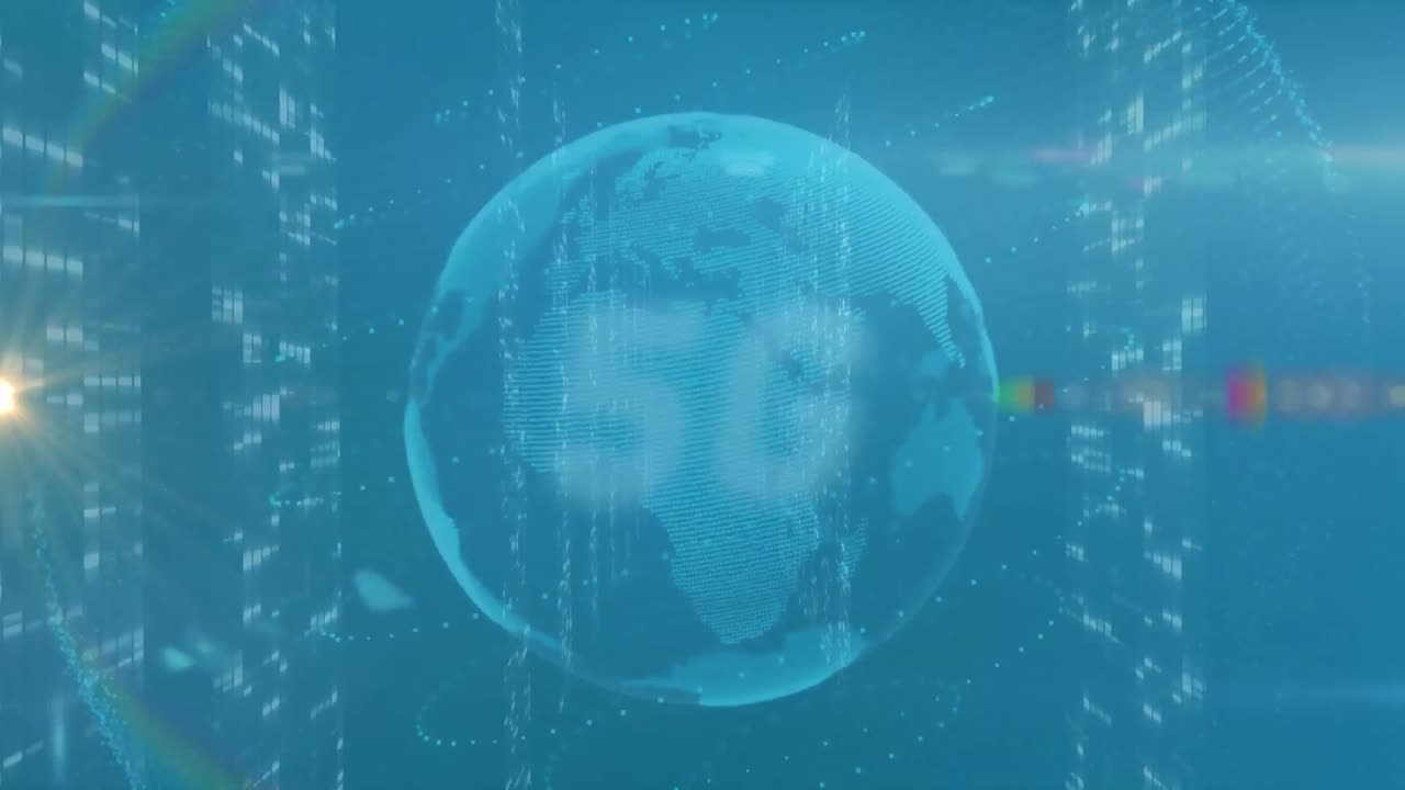 레인보우 렌즈 플레어와 5g 텍스트의 애니메이션과 모자이크 사각형의 화면