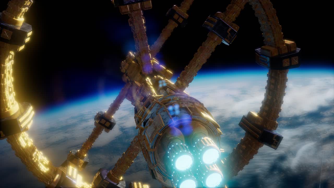 지구와 우주선. 지구 위의 우주선