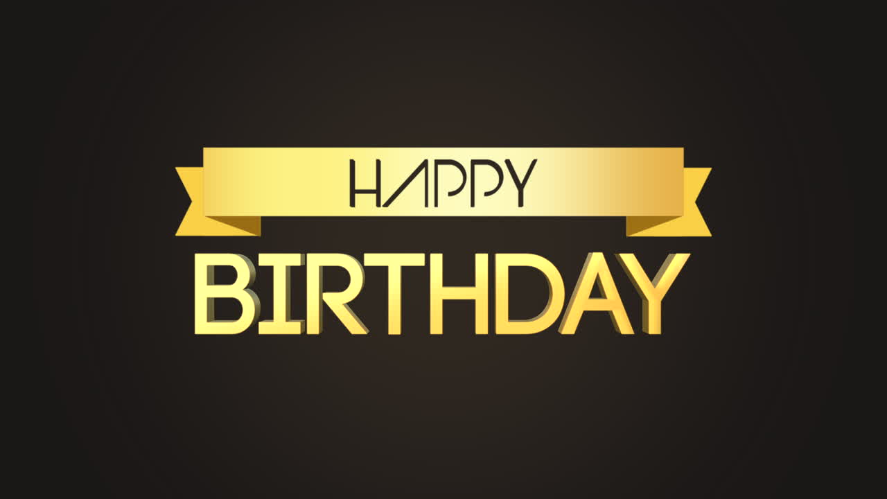feliz cumpleaños con cinta dorada sobre degradado negro
