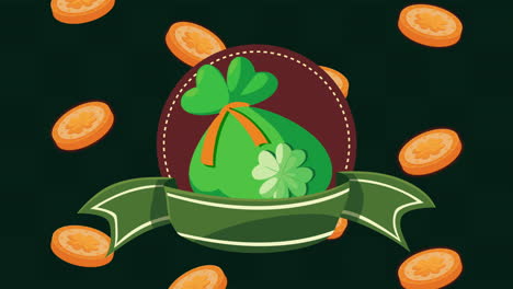 happy saint patricks day animation with coins and bag