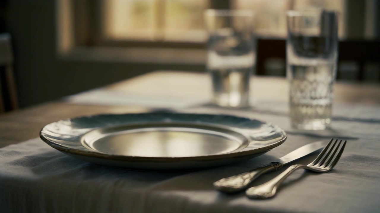 Empty Plate and Cutlery Set on a Dining Table