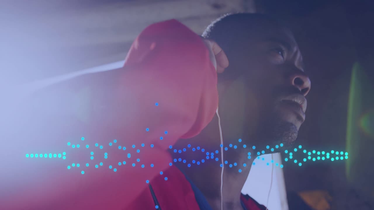 Animation of digital interface over exercising african american man