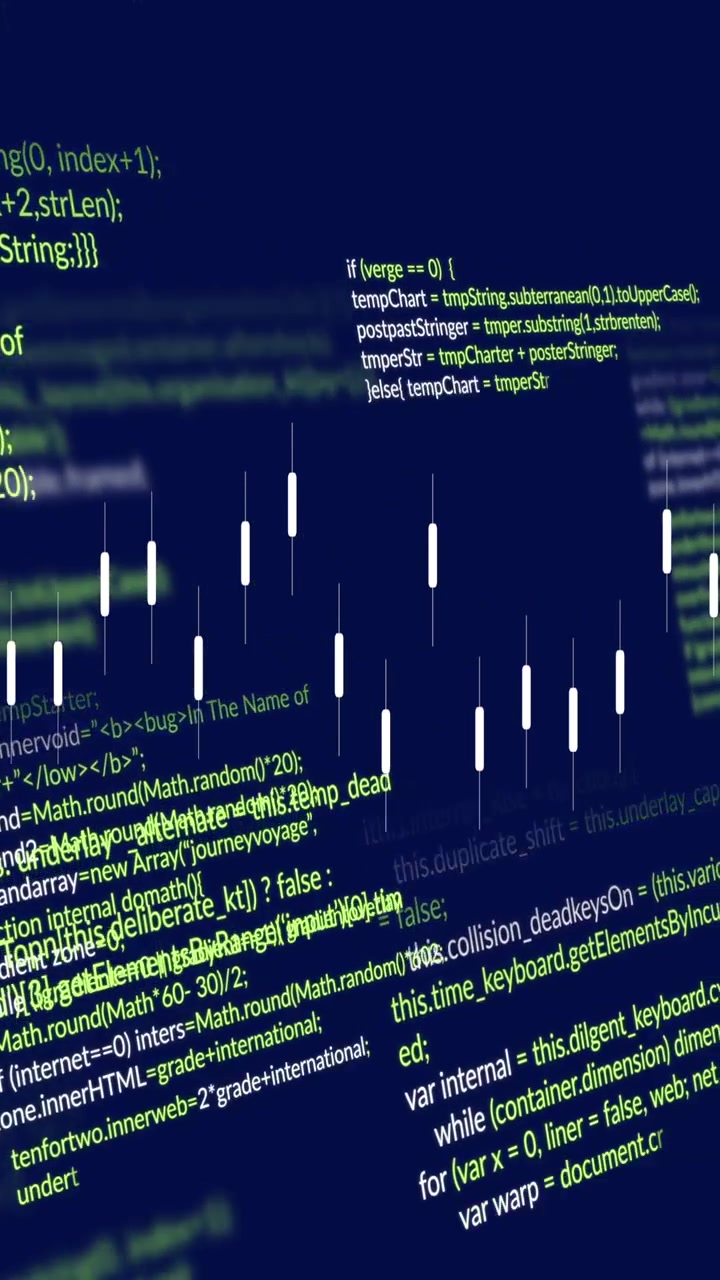 Animation of moving lines forming graph over computer language against abstract background