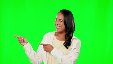 Branding,-pointing-and-a-woman-on-a-green-screen