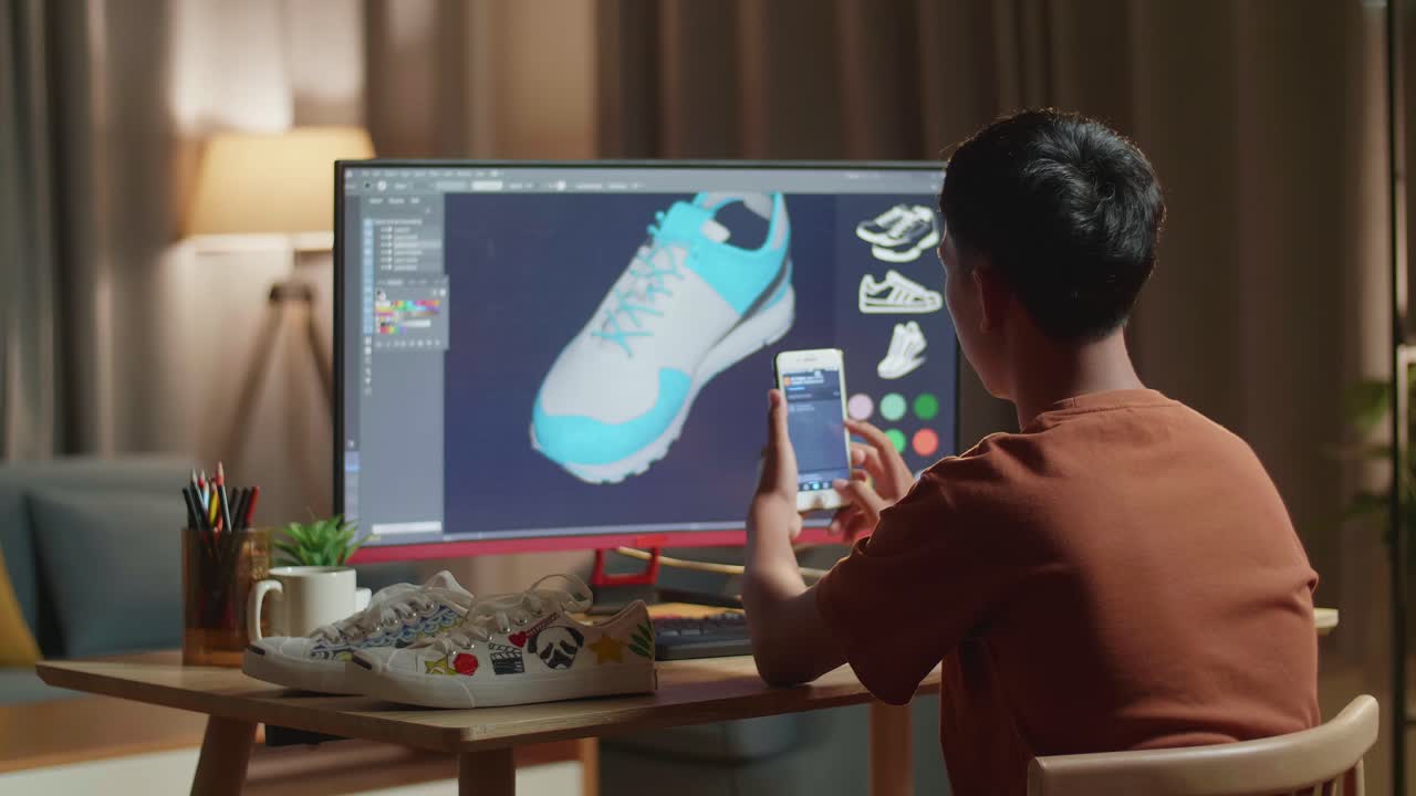 Student Designing Shoes on a Computer