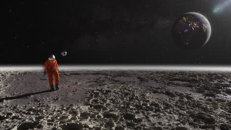 astronaut plays soccer on the moon