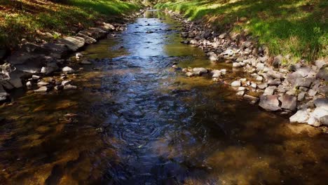 Fluss-Mit-Steinen-Und-Bäumen-Am-Rand