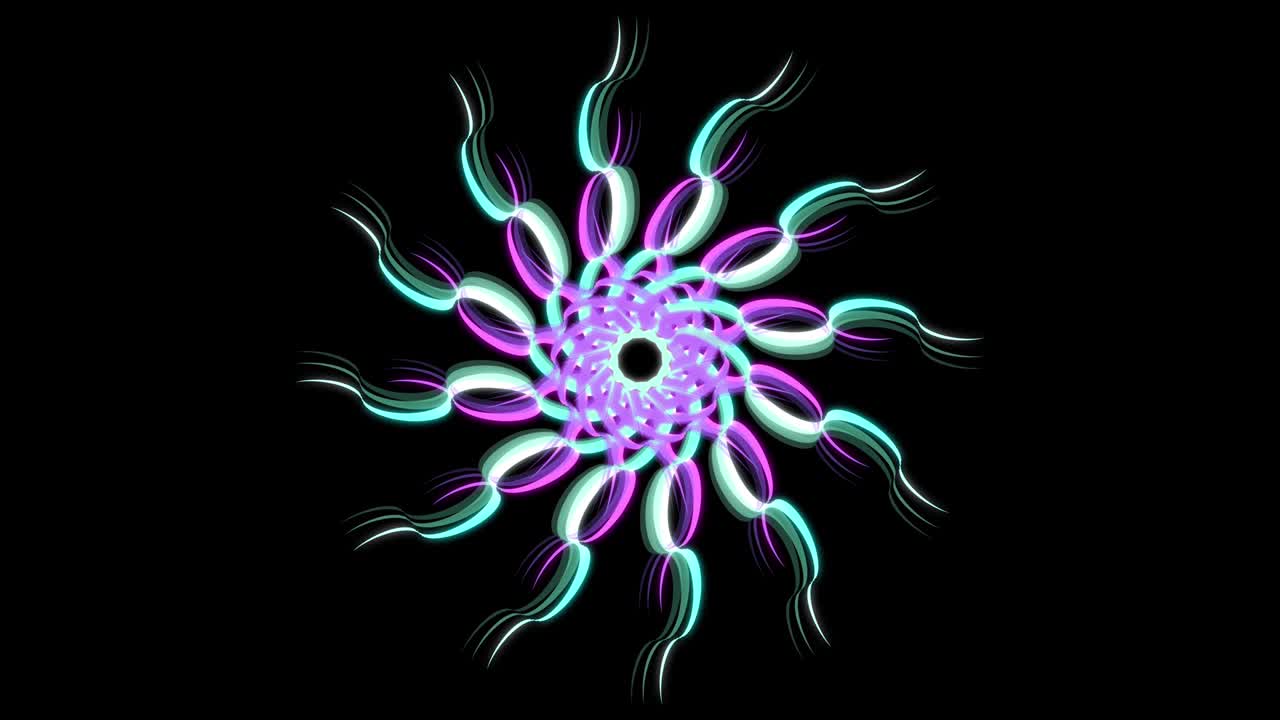 patrón redondo ornamental abstracto, mandala colorido. animación de stock. fascinante fondo de mandala de una flor cambiante, círculo caleidoscópico con rayos de luz, bucle sin costuras