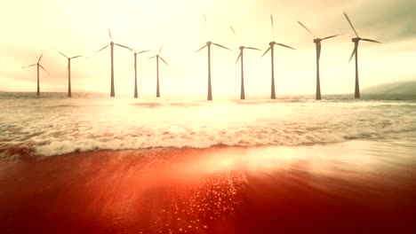 establishing wide shot of a wind farm.