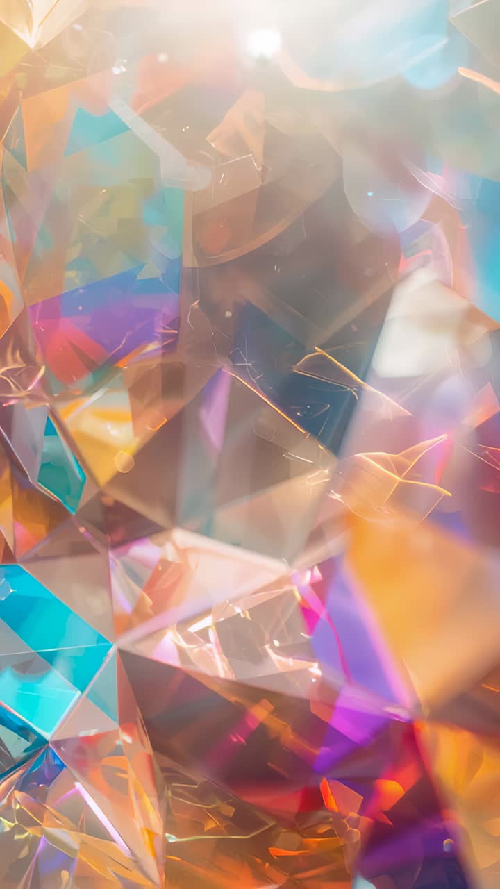 Vertical video: Shifting prism bending cool and warm color bands in studio macro, light moving