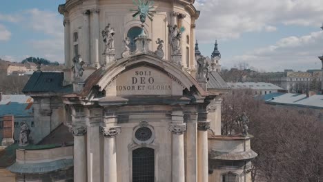 aerial city lviv, ukraine. european city. popular areas of the city. dominican