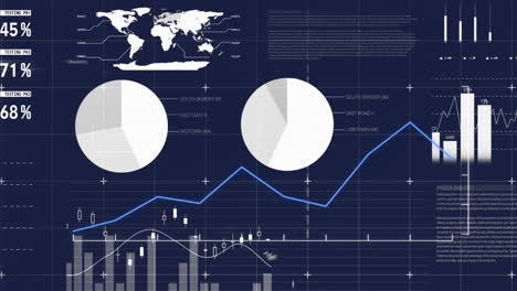 animación de las estadísticas y el procesamiento de datos digitales sobre un fondo oscuro