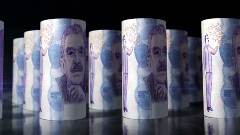 los pesos colombianos son billetes de dinero que se enrollan en un bucle sin costuras.