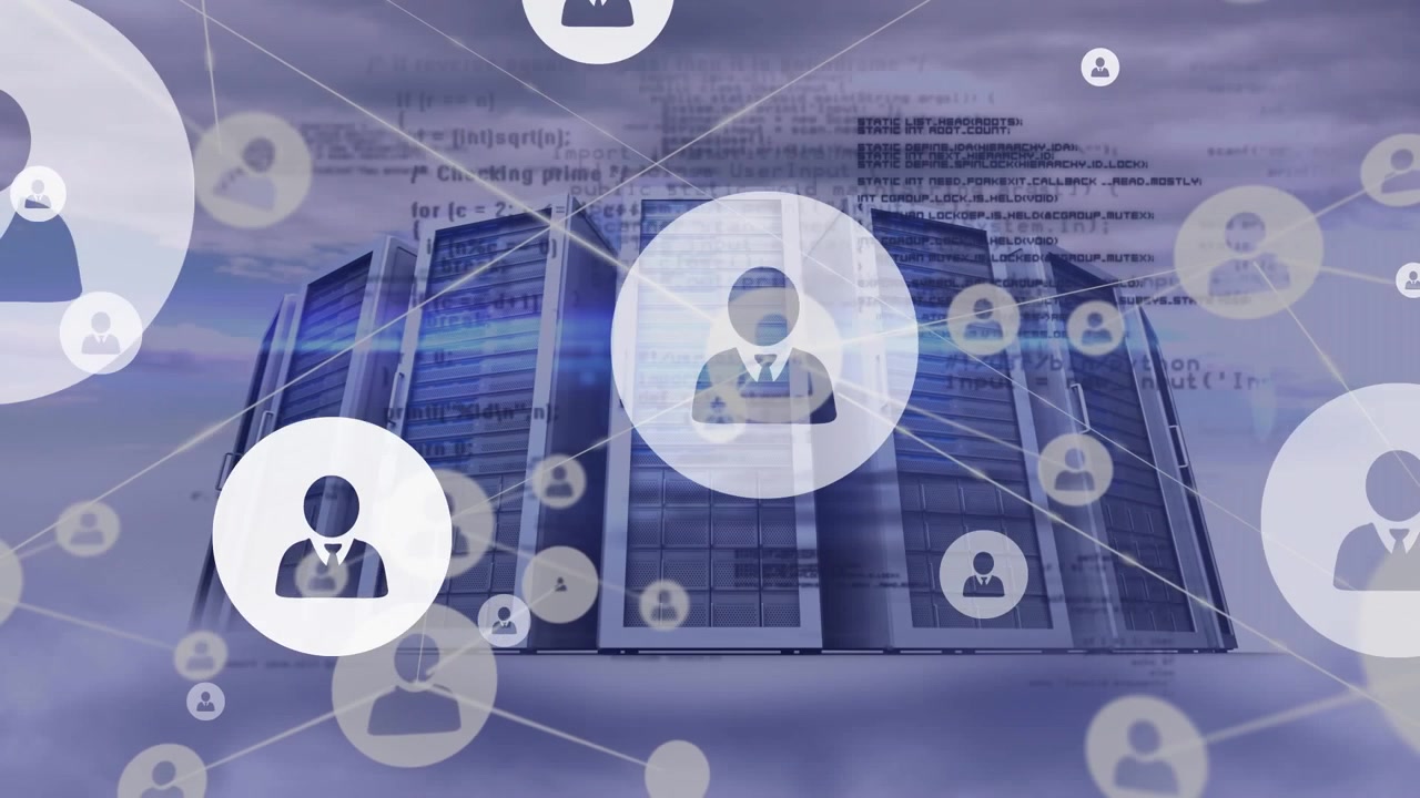 Animation of connections with icons over computer servers