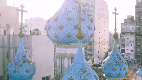 aerial - russian orthodox cathedral domes, san telmo, buenos aires, argentina