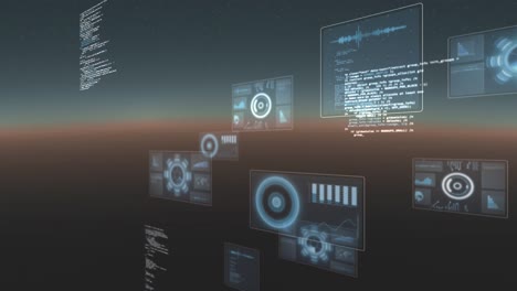 Animation of round scanner and data processing against dual tone background