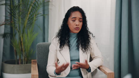 confident woman speaking during an interview