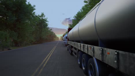 Tanker Truck on a Country Road at Sunset