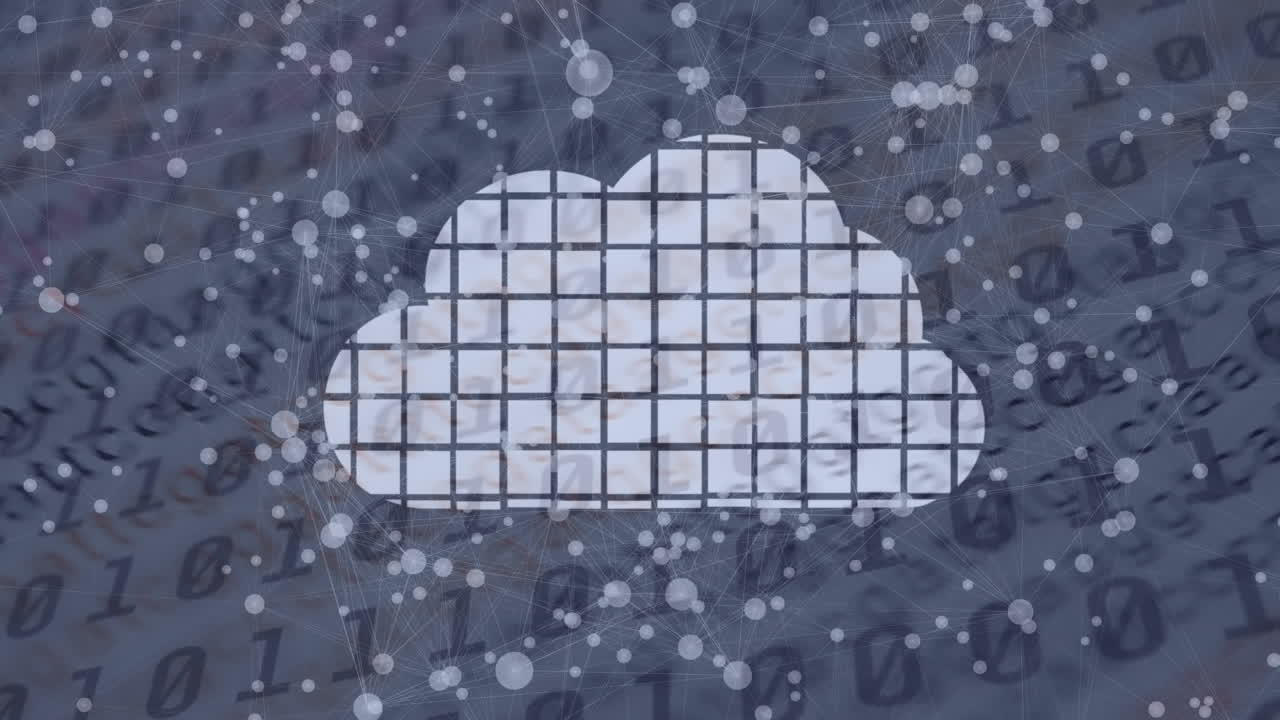 animación de la red de conexiones con nube digital y codificación binaria