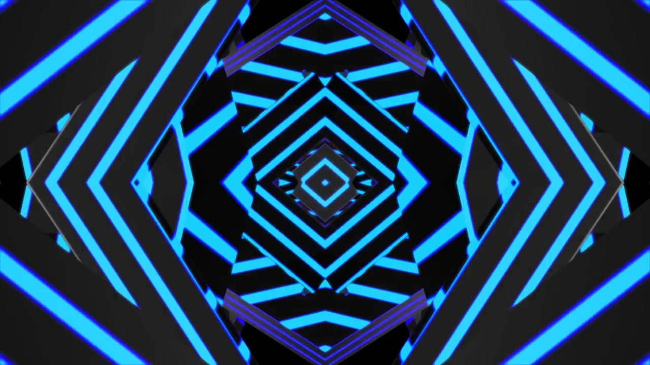 Dynamic Blue Neon Geometric Kaleidoscope Pattern Loop