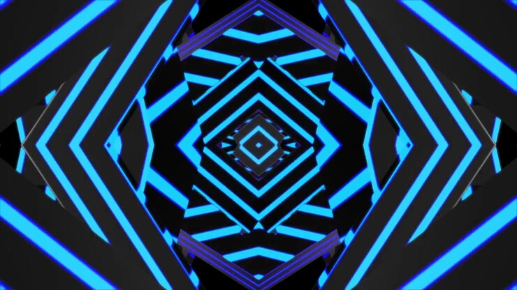 Dynamic Blue Neon Geometric Kaleidoscope Pattern Loop