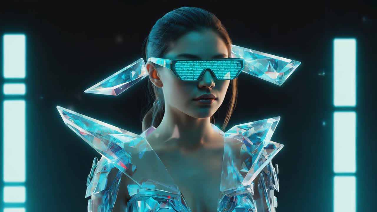 A futuristic woman with crystal fashion