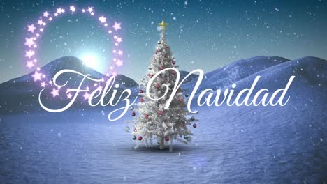 Animation-Von-Feliz-Navidad-Text-über-Dem-Weihnachtsbaum