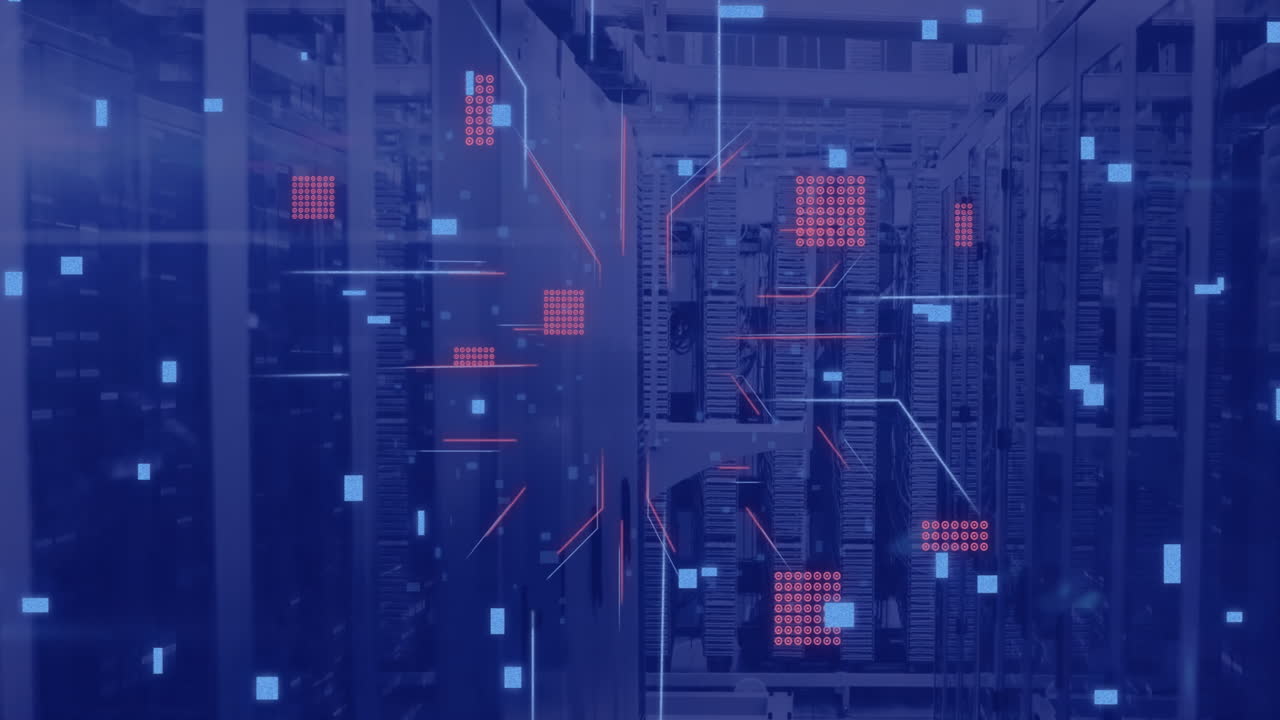 Animation of circuit board and data processing over computer servers
