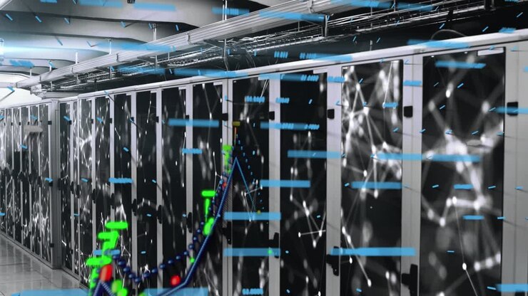 Animation of data processing over server room