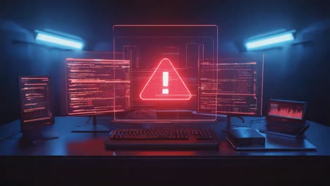 cyber security threat warning system on multiple monitors
