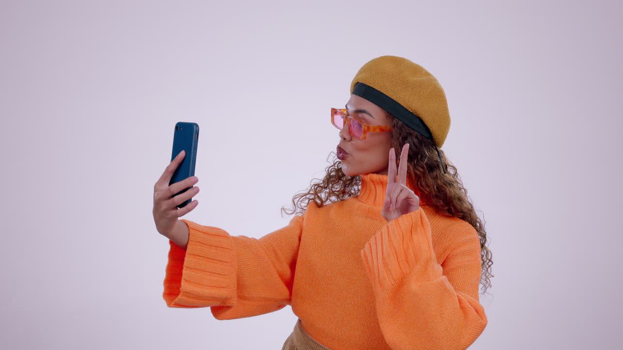 Young woman, studio selfie