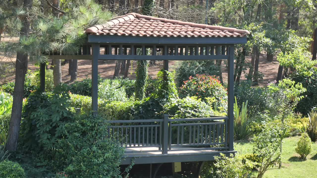 Gazebo in a lush green garden