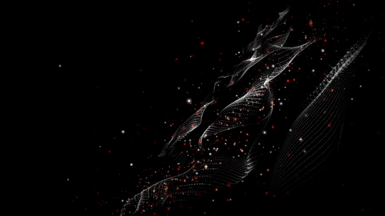 Futuristic animation with wave object and glitter particles in slow motion, 4096x2304 loop 4K