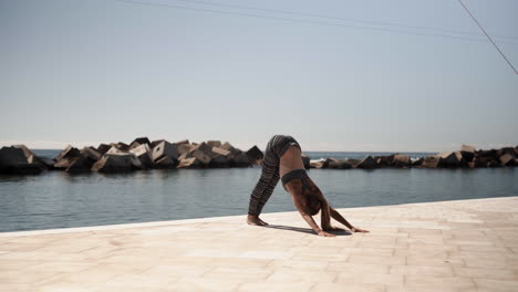 flexible elastic bending position working out yoga session barcelona