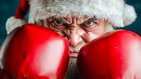 un hombre con un sombrero de santa claus y guantes de boxeo rojos