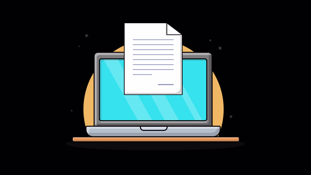 Animated Laptop with Document and Pencil Signing