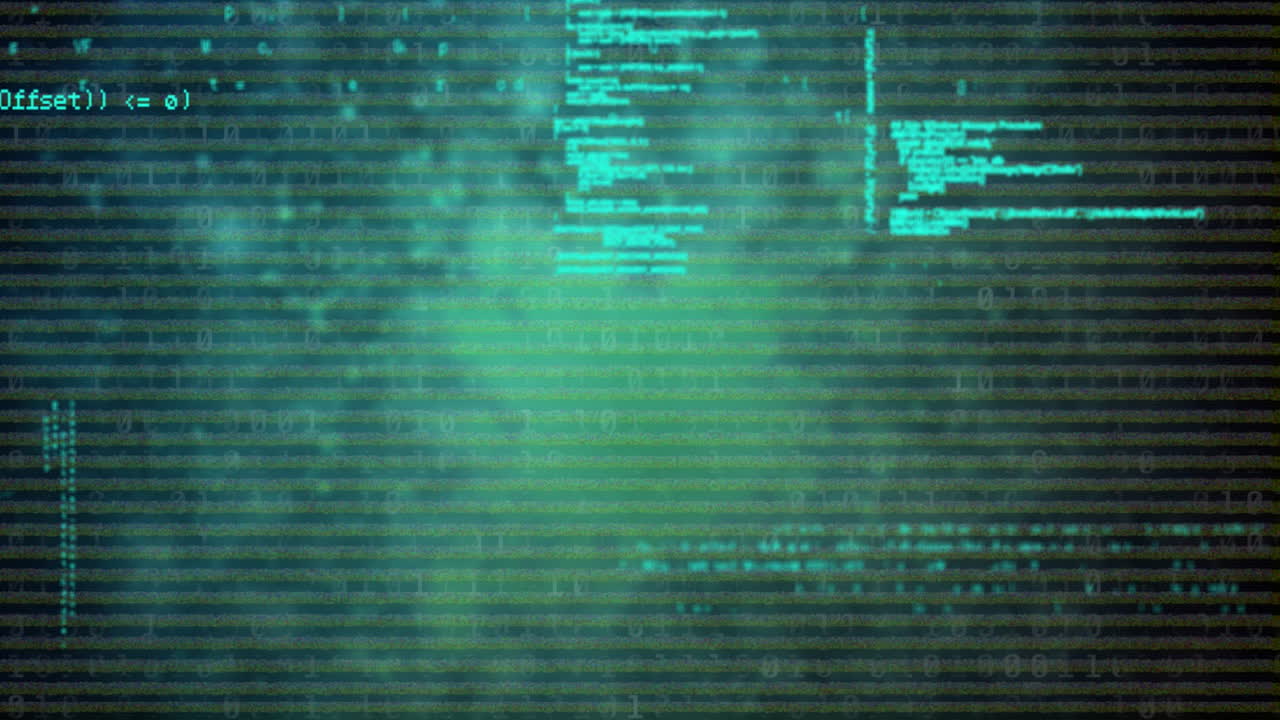 Digital code forming abstract patterns in mysterious data processing animation